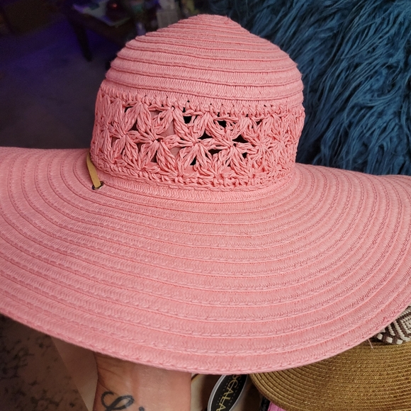 NWT pretty Cappelli sunhat with drawstring adjustable-salmon pink - Picture 4 of 6